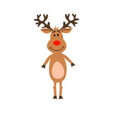 Fototapeta Pokój dzieciecy - Happy Christmas Deer Red Nose Isolated White Background Vector illustration
