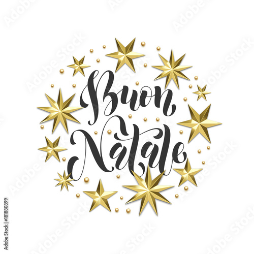 Font Buon Natale.Buon Natale Italian Merry Christmas Golden Decoration Calligraphy Font For Xmas Greeting Card Or Invitation White Background Vector Christmas Or New Year Gold Star And Snowflake Holiday Decoration Buy This Stock