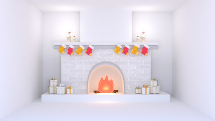 3d rendering picture of white Christmas fireplace.