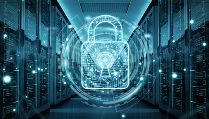 Fototapete - Firewall activated on server room data center 3D rendering