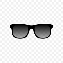 Realistic Sunglasses With A Translucent Black Glass On A Transparent Background. Protection From Sun And Ultraviolet Rays. Fashion Accessory Vector Illustration.