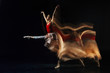 © zinkevych - Dancing movement. Nice skillful attractive woman holding her hands up and jumping while performing the dance