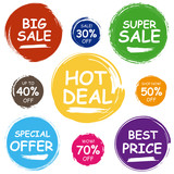 Fototapeta Motyle - Colorful sale tags in grunge style. Big sale, special offer, hot deal, best price.