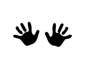 Black silhouette of baby hand prints isolated on white background.