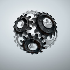 Wall Mural - Gears in engagement. Engineering drawing abstract industrial background with a cogwheels.