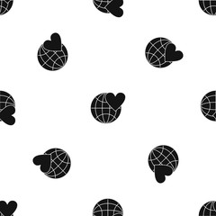 Wall Mural - Earth world globe with heart pattern seamless black