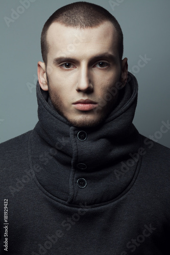 Male Beauty Concept Portrait Of Brutal Young Man With Short Hair