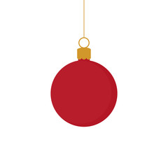 Wall Mural - Christmas red and gold ball ornament vector illustration. Festive ball hanging on a string.