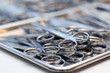 Surgical instruments and tools in medical classroom for training - selective focus