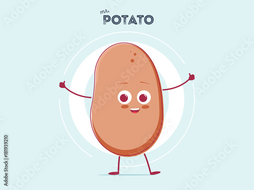 Fotomural vector funny cartoon cute brown smiling tiny potato isolated on white background