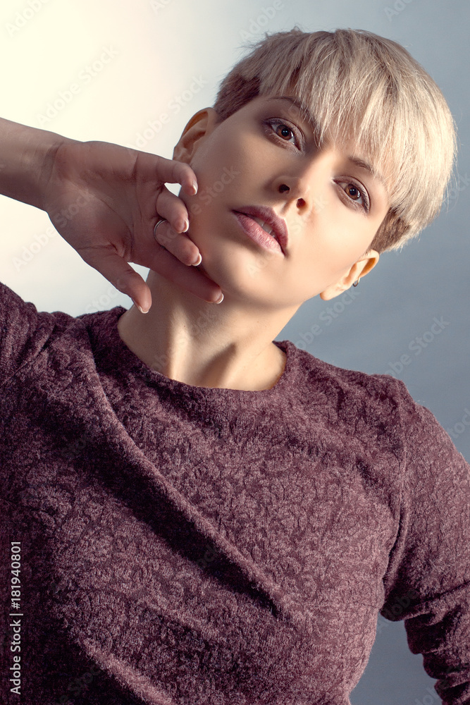 Beautiful And Chic Girl With Short Hair Haircut Makeup