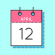 April Calendar Icon. Flat and thin line vector illustration. Spring calendar sheet on light blue background. April 12th. International Day Of Human Space Flight