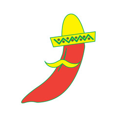 Canvas Print - hot mexican chili pepper with hat and mustache vector illustration