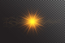 Star With Glitter Golden Light Sparkle On Back Background. Vector Illustration	