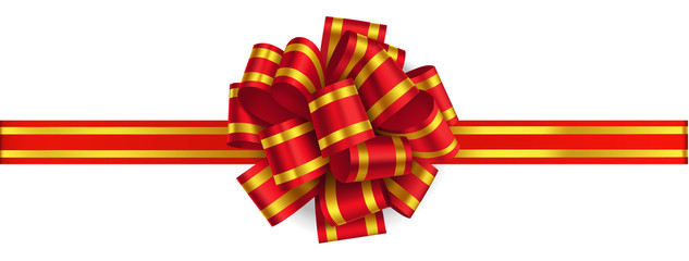 Wall Mural - red christmas bow with horizontal ribbon isolated on white. vector holiday decorations