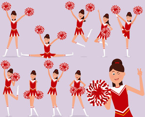 Set of a cheerful cheerleader character.