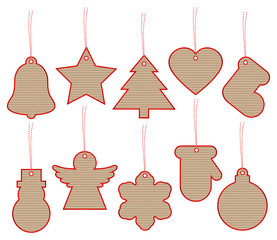 Sticker - Christmas Hangtags Brown Paper Red Striped Strings