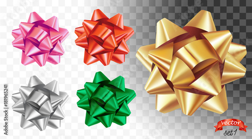 Set Of Decorative Glossy Gold Bows For Holiday Gift Shiny Ribbons