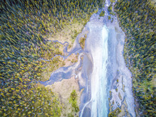 Aerial View Of Bow River Tributary, Banff National Park, Alberta, Canada