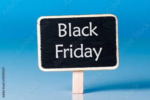 Poster Black Friday shopping sale concept with little wooden tag