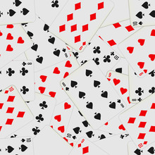 Seamless Pattern With Playing Cards In Chaos. Card Deck Repeated Background.