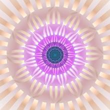 Abstract Exotic Flower. Psychedelic Mandala Design In Pink, Beige And Green Colors. Fantasy Fractal Art. 3D Rendering.