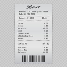 Vector Paper Check, Sell Receipt Or Bill Template
