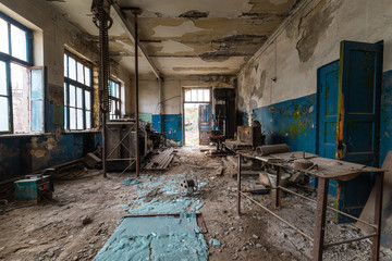 Old abandoned factory rooms, lathes