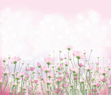 Vector Pink Flowers On  Bokeh Background.