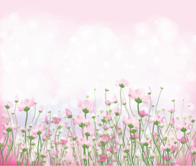 Wall Mural - vector pink flowers on bokeh background.