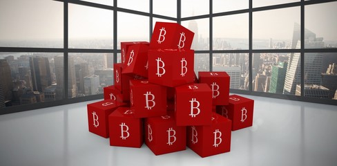 Sticker - Composite image of several red square with b sign on the side 