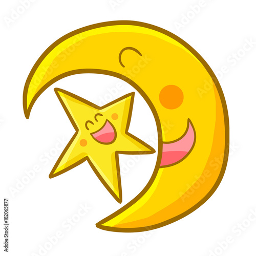 Cute Crescent Moon And Star Smiling Happily In Ramadan Kareem Vector Stock Vector Adobe Stock