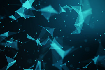 Wall Mural - abstract blue geometrical plexus on black background with lines and dots