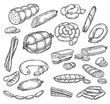Sketches of sausage and wurst, meat products