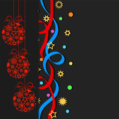 Wall Mural - Decorative balls, confetti, stars ans snowflakes on dark background, Merry christmas and happy new year stock vector illustration