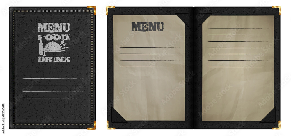 restaurant menu notebook in black leather binding Stock Vector | Adobe ...