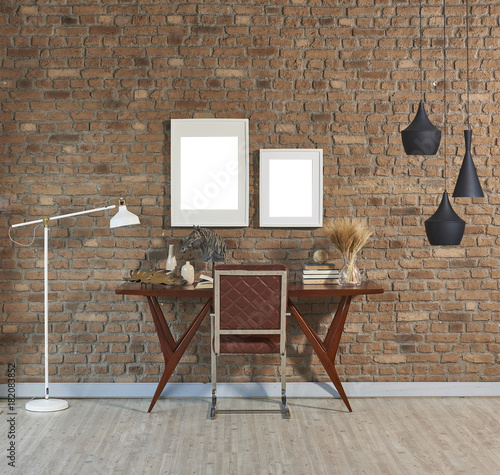Modern Study Room Concept Interior Design With Brick Wall
