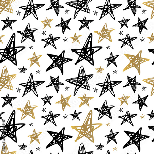 Cotton fabric Seamless Pattern Golden Black Whitw Hand Drawn