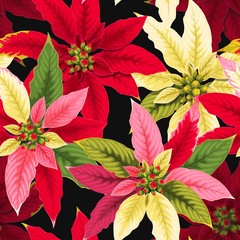 Canvas Print - Seamless poinsettia flowers