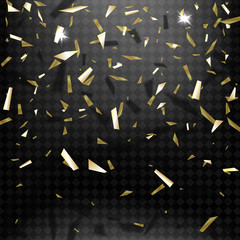 Wall Mural - Golden confetti isolated on checkered background.