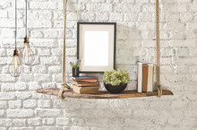 Brick Wall Drift Wood Shelves And Frame Concept Decor Different Style
