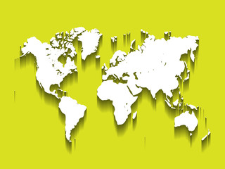 Wall Mural - White Vector Map of World. Modern flat design with dropped long shadow isolated on green background.