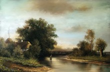 Oil Rural  Landscape Paintings, Village, River