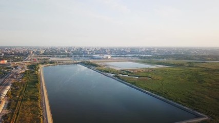 Wall Mural - Panoramic view of the central part of Rostov-on-Don. Stadium, the river Don. Russia, Rostov-on-Don, From Dron