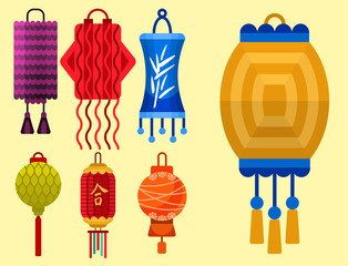 Wall Mural - Chinese lantern paper holiday celebrate graphic celebration lamp vector illustration
