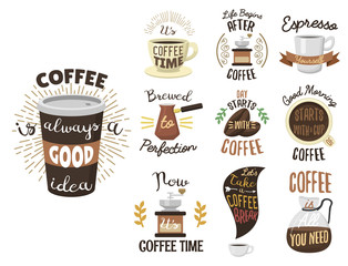 Sticker - Vintage coffee shop labels ribbon logo and badges vector calligraphy break typography lettering.