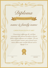 certificate of diploma template with golden floral design.