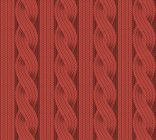 Red Seamless Pattern Of Knitting. Vector Image.