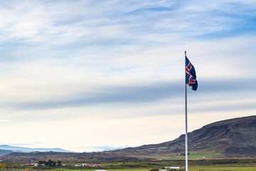 Poster - icelandic flag and landscape in Iceland