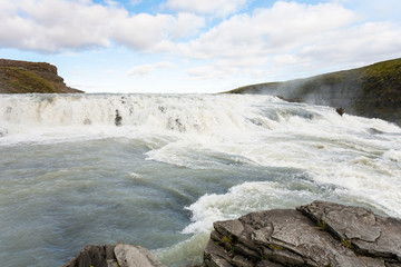 Canvas Print - water on rapids of Gullfoss waterfall in canyon